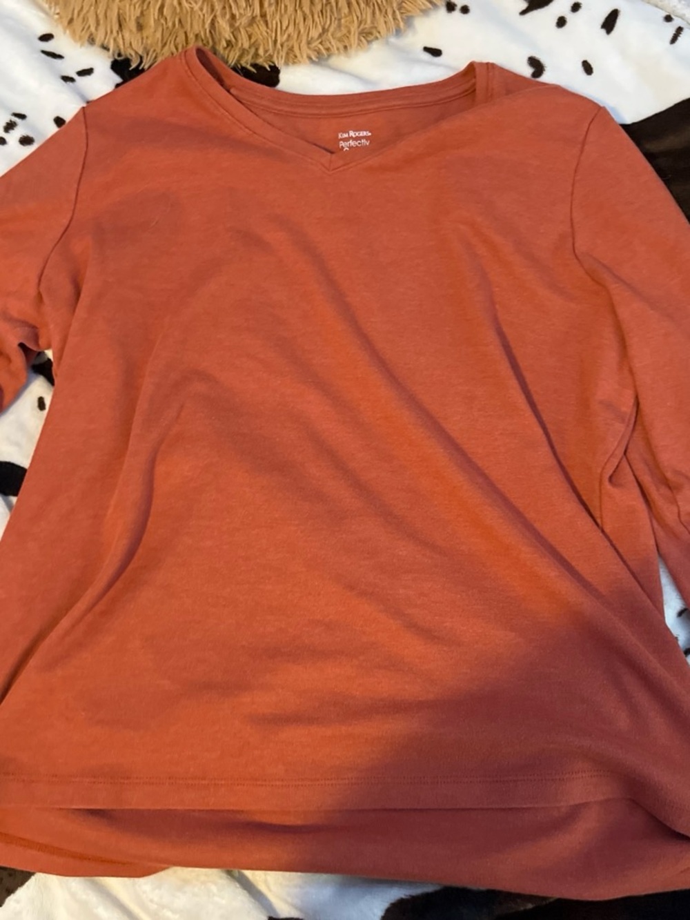 Kim Rogers Rust Orange V-Neck Long Sleeve Top